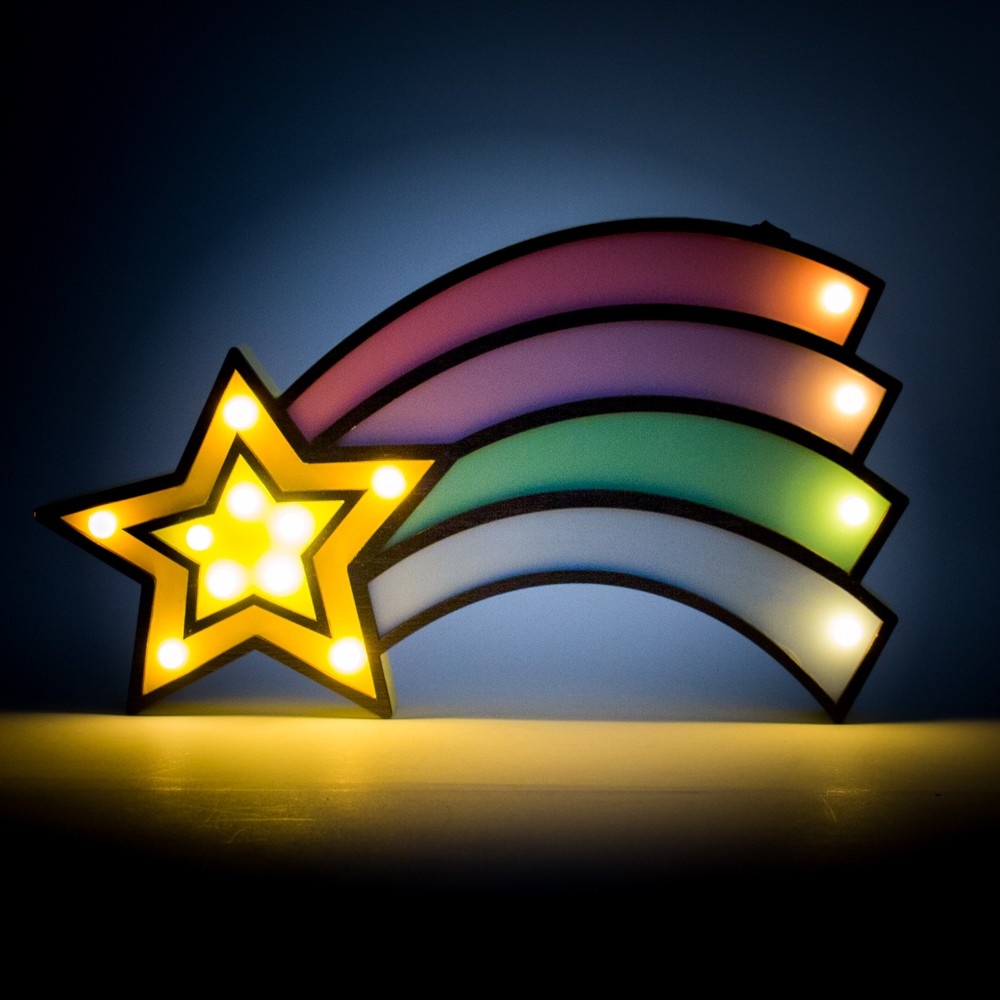 Imagen de figura led con forma de estrella fugaz con arcoíris
