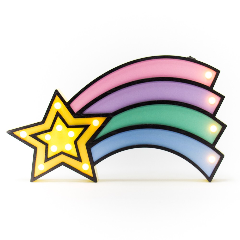 Imagen de figura led con forma de estrella fugaz con arcoíris