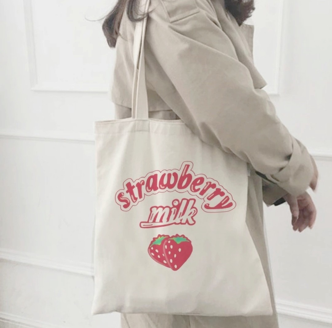 Imagen de bolso de tela leche de fresa