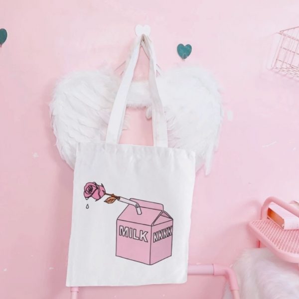 Imagen de bolso de tela leche rosa