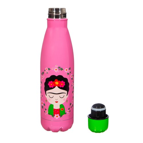 Imagen de botella de acero inoxidable frida kahlo rosa