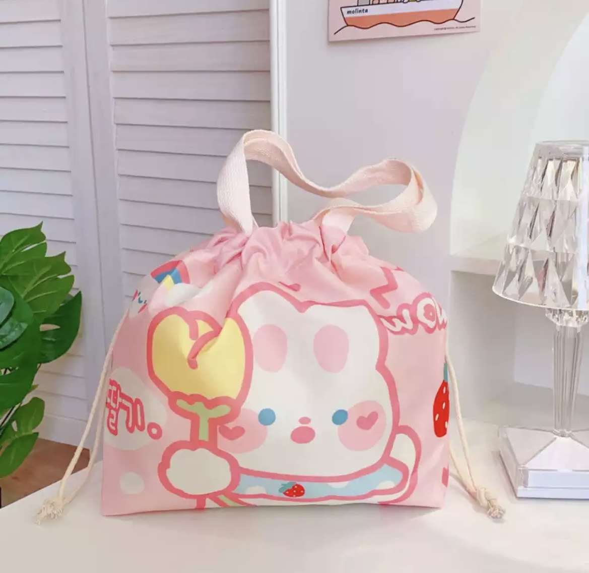 Imagen de bolso de almuerzo rabbit kawaii rosa