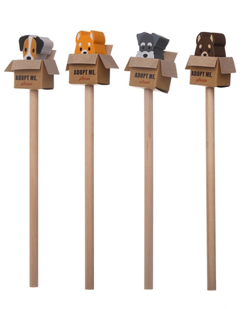 Imagen de lápices con goma de perritos en adopción