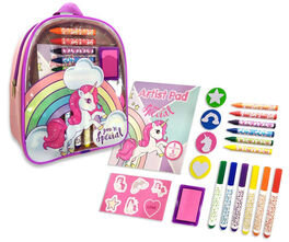 Imagen de mochila de unicornios y set de papelería