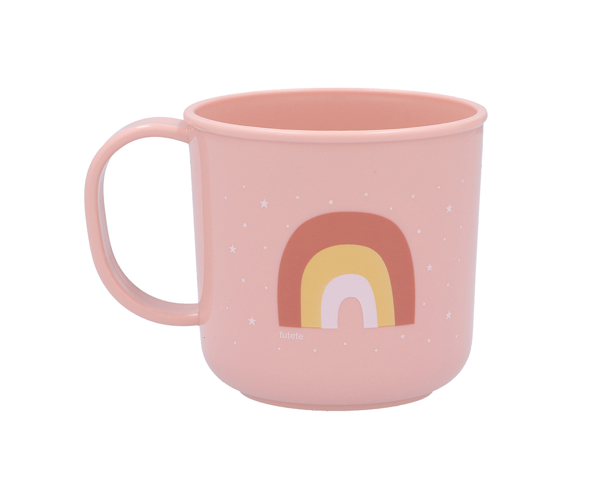 Imagen de taza pequeña rosa con arcoíris