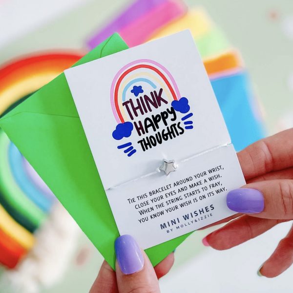 Think Happy Thoughts – Pulsera de los deseos con tarjeta y sobre
