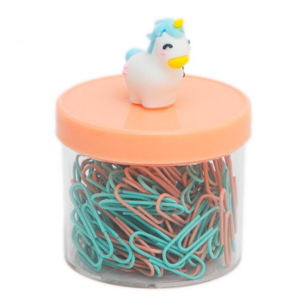 Imagen de caja de clips con figurita de unicornio