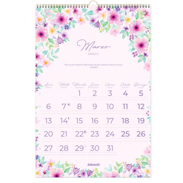 Imagen de calendario de pared 2023 flores