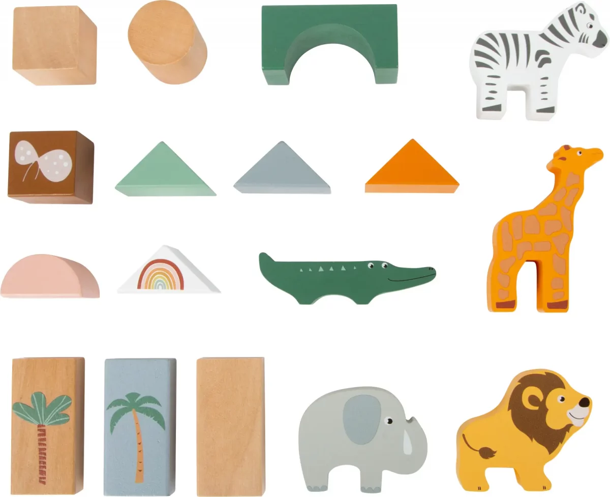 Imagen de juego de bloques de construcción safari. Animales y plantas