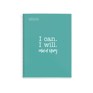 Imagen de cuaderno a4 con la frase I can I will
