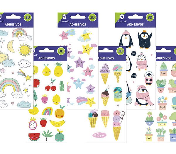 Imagen de pegatinas 3D Puffy, arcoíris, frutas, estrellas, helados, pingüinos y plantitas
