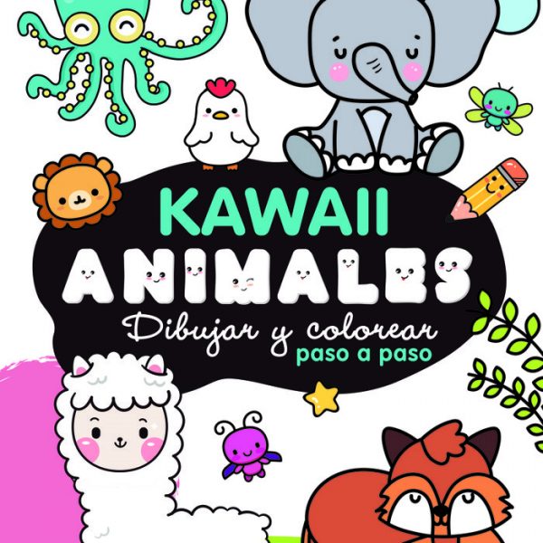 Imagen de cuaderno de dibujar y colorear paso a paso de animales kawaii