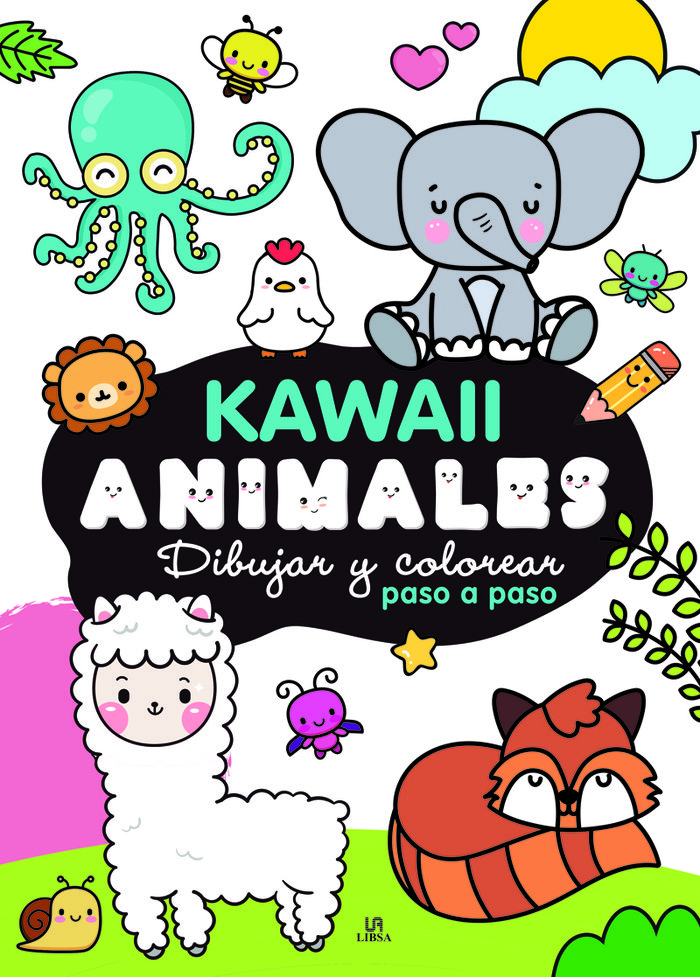 Imagen de cuaderno de dibujar y colorear paso a paso de animales kawaii