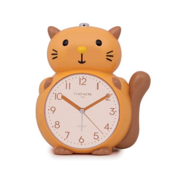 Imagen de reloj despertador en forma de gato naranja