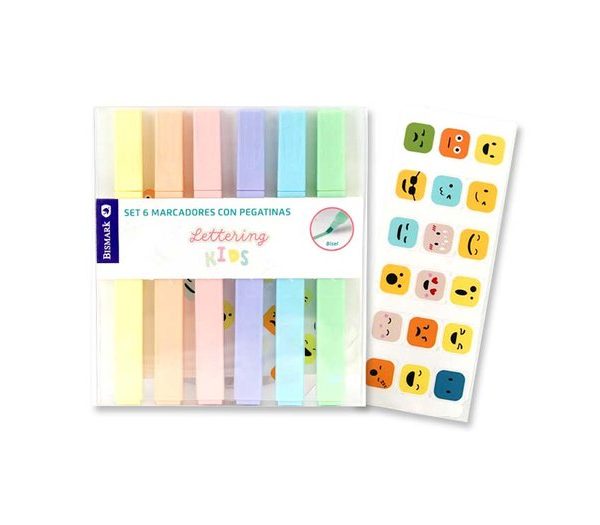 Imagen de pack de 6 marcadores pastel con pegatinas