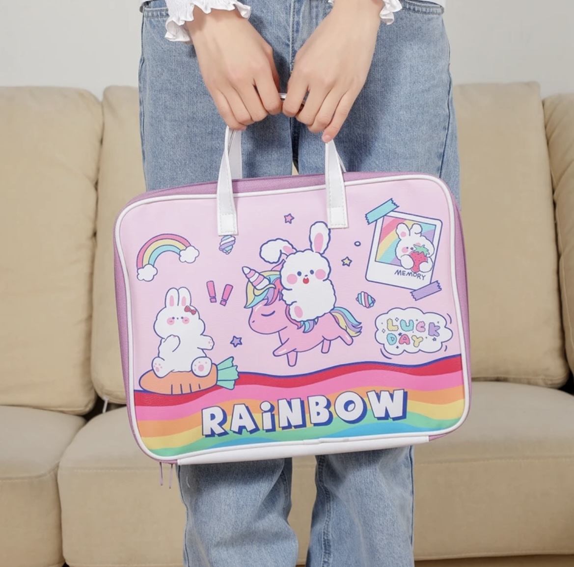 Imagen de maletín para portátil rosa y arcoíris