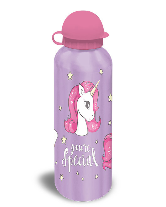 Imagen de botella de aluminio de unicornio morada y rosa