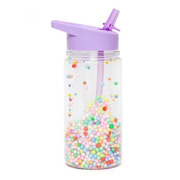 Imagen de botella tritán con bolitas decorativas lila
