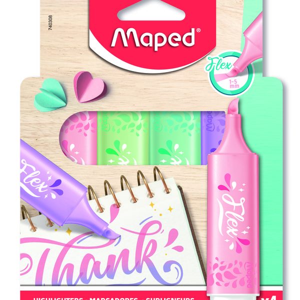 Pack 4 Marcadores Pastel Punta Flexible Maped