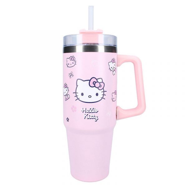 Vaso de Aluminio con Pajita Hello Kitty 900ml