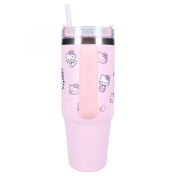 Vaso de Aluminio con Pajita Hello Kitty 900ml