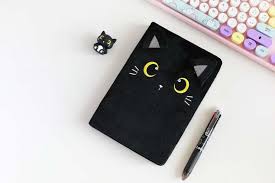 Cuaderno Peluche A5 Liso Gato Negro