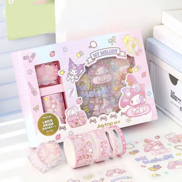 Caja de Pegatinas, Washitapes y Pinza My Melody