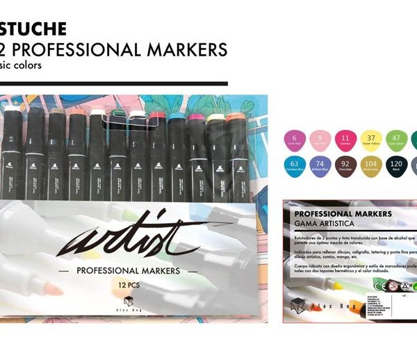 Pack 12 Rotuladores Doble Punta Artist Base Alcohol