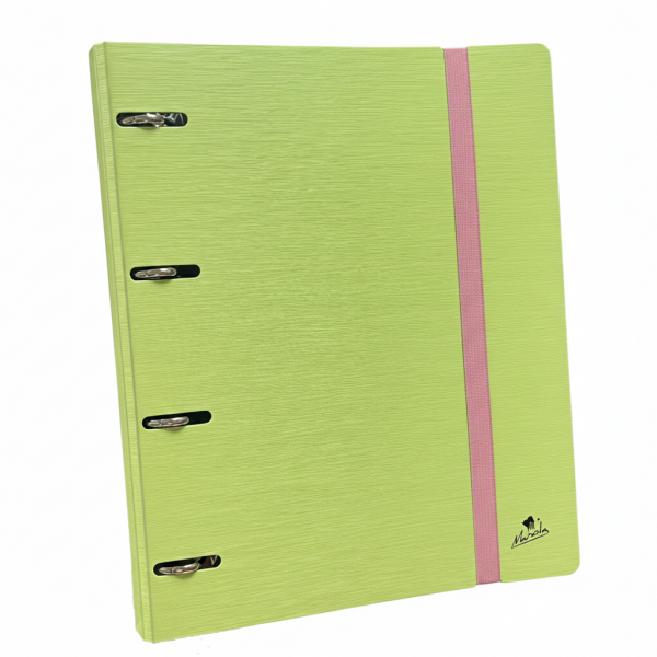 Archivador Verde Pistacho con Elástico Rosa