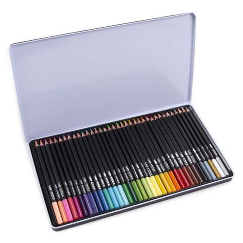 Caja metálica 36 lápices triángulares de colores