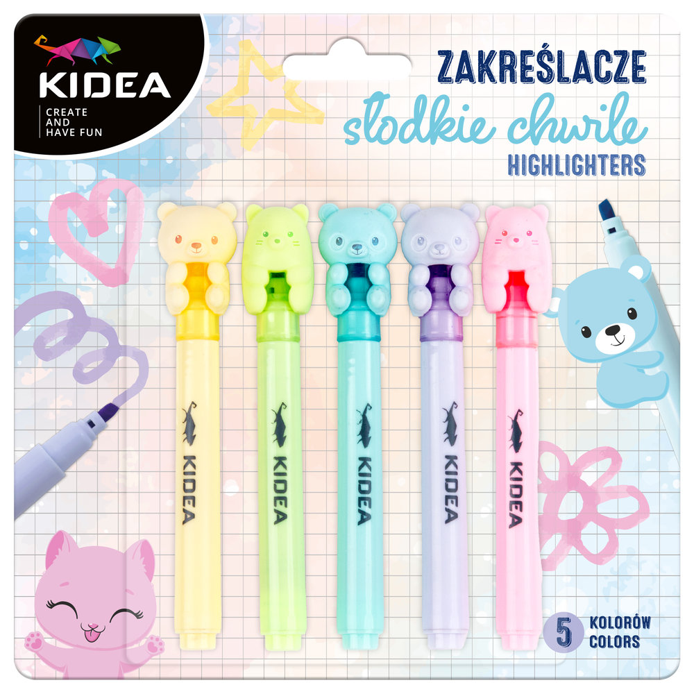 Pack 5 marcadores pastel ositos